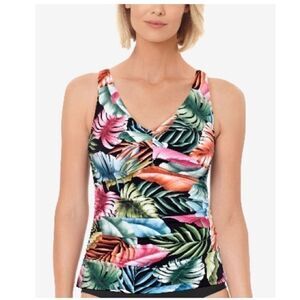 SWIM SOLUTIONS V-Neck Pleated Tummy-Control Tankini Top,swimming suit size 10